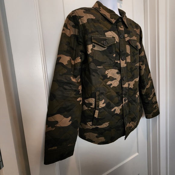Levi's Men's M Camo Quilted Shirt Jacket Trucker Diamond Stitch Zip Shacket - Picture 3 of 16